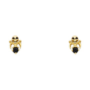 14K Gold CZ Punk Rock Skull Skeleton Stud Earrings