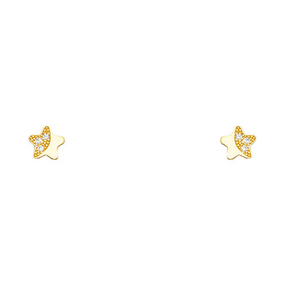 14K Gold CZ Cute Tiny Star Stud Earrings