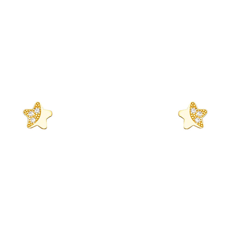 14K Gold CZ Cute Tiny Star Stud Earrings
