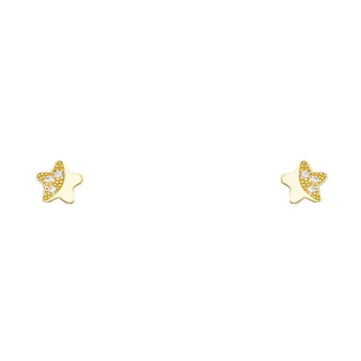 14K Gold CZ Cute Tiny Star Stud Earrings