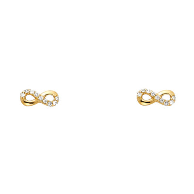 14K Gold CZ Infinity Love Symbol Stud Earrings