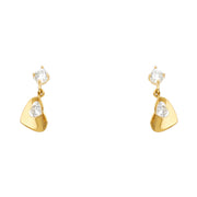 14K Gold CZ Heart Dangle Drop Stud Earrings