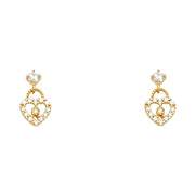 14K Gold CZ Heart Stud Earrings