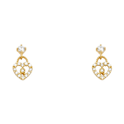14K Gold CZ Heart Stud Earrings
