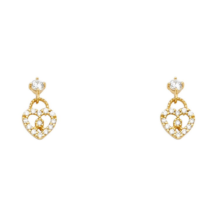 14K Gold CZ Heart Stud Earrings