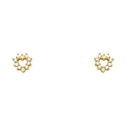 14K Gold CZ Heart Stud Earrings