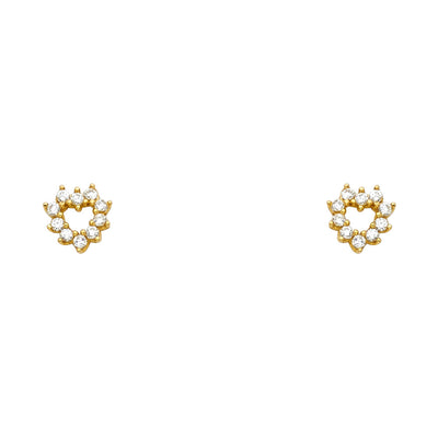 14K Gold CZ Heart Stud Earrings