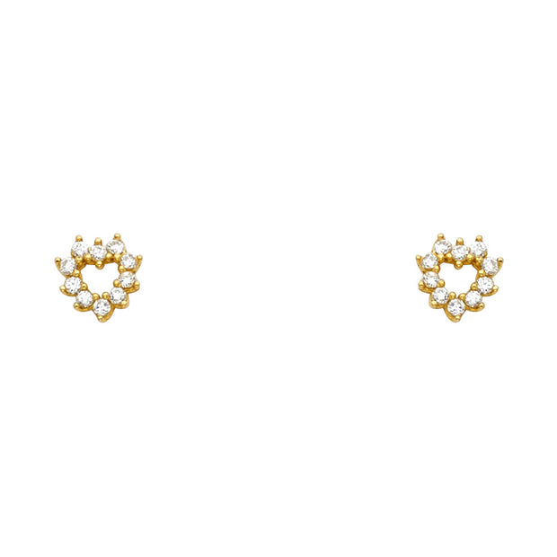 14K Gold CZ Heart Stud Earrings