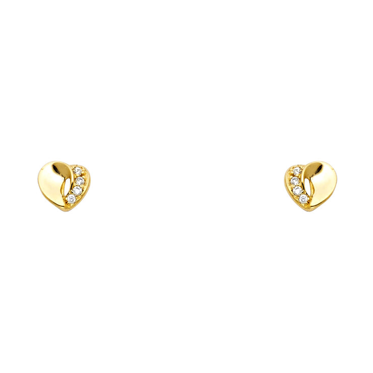 14K Gold CZ Heart Stud Earrings