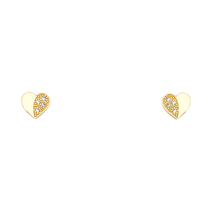 14K Gold CZ Heart Stud Earrings