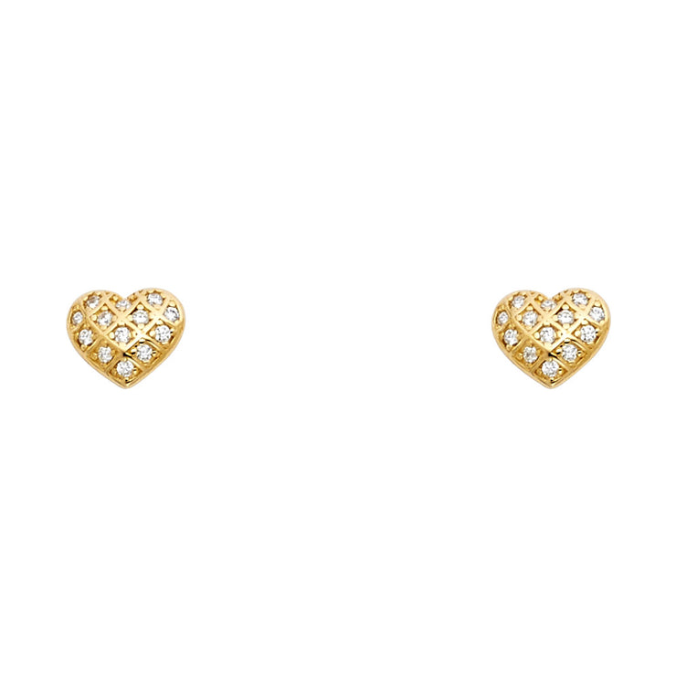 14K Gold CZ Heart Stud Earrings