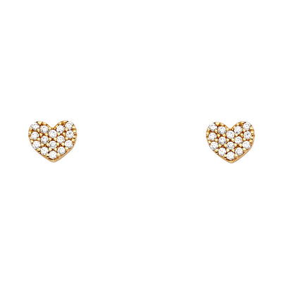 14K Gold CZ Heart Stud Earrings