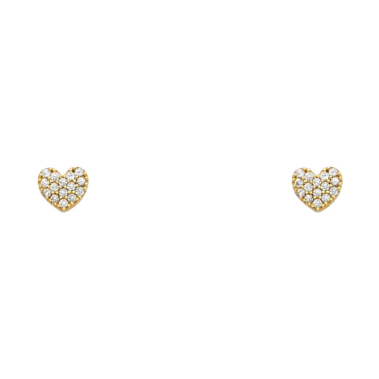 14K Gold CZ Heart Stud Earrings