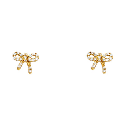 14K Gold CZ Ribbon Bow Stud Earrings