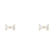 14K Gold CZ Ribbon Bow Stud Earrings