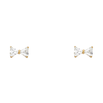 14K Gold CZ Ribbon Bow Stud Earrings