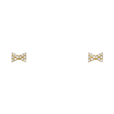 14K Gold CZ Ribbon Bow Stud Earrings