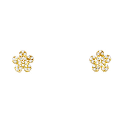 14K Gold CZ Flower Stud Earrings