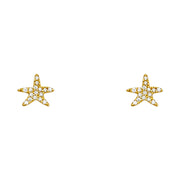 14K Gold CZ Sea Star Fish Stud Earrings