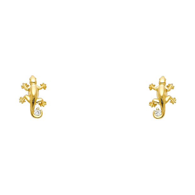 14K Gold CZ Crawling Lizard Stud Earrings