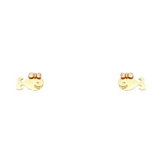 14K Gold Tiny Whale Fish and Bow Stud Earrings