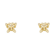 14K Gold CZ Beautiful Butterfly Stud Earrings