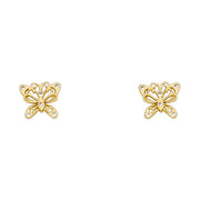 14K Gold CZ Beautiful Butterfly Stud Earrings