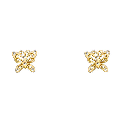 14K Gold CZ Beautiful Butterfly Stud Earrings