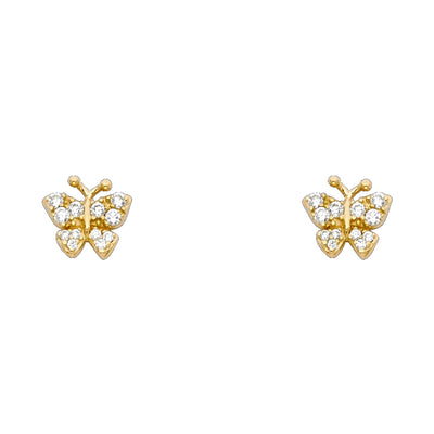 14K Gold CZ Beautiful Butterfly Stud Earrings