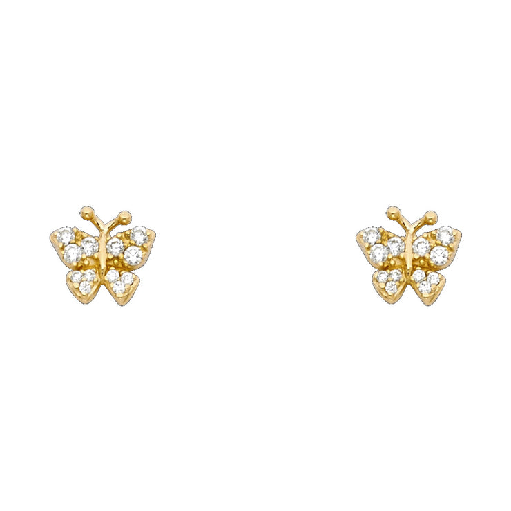 14K Gold CZ Beautiful Butterfly Stud Earrings