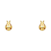 14K Gold CZ Lady Bug Insect Stud Earrings