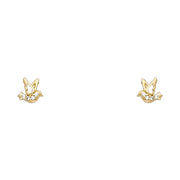 14K Gold CZ Little Flying Bird Stud Earrings