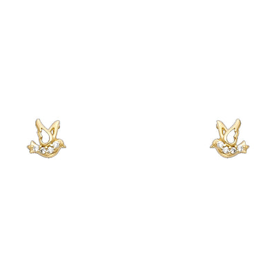 14K Gold CZ Little Flying Bird Stud Earrings