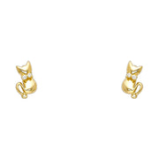14K Gold CZ Cute Cat Kitten Stud Earrings