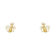 14K Gold CZ Tiny Honey Bee Bumble Bee Stud Earrings