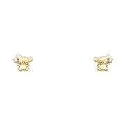 14K Gold CZ Cute Tiny Mouse Rat Stud Earrings