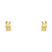 14K Gold CZ Cute Rabbit Bunny Stud Earrings