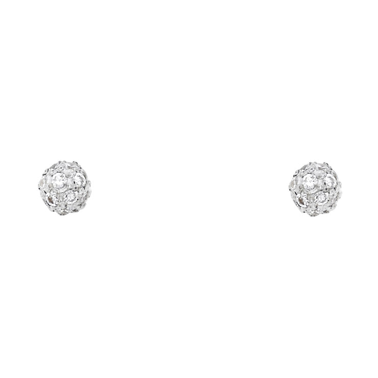 14K Gold CZ Crystal Ball Stud Earrings