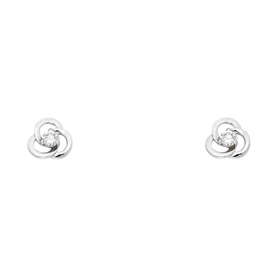 14K Gold CZ Flower Stud Earrings