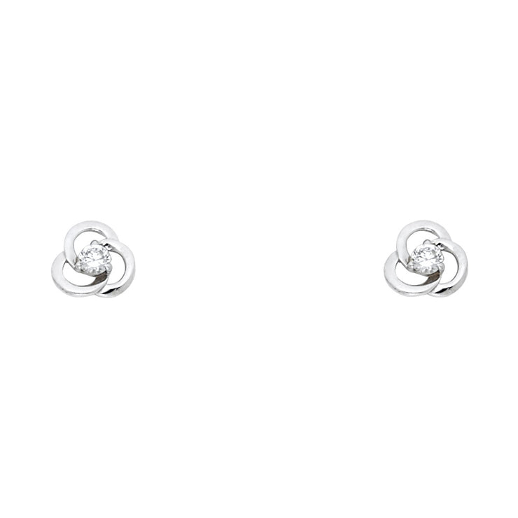 14K Gold CZ Flower Stud Earrings