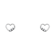 14K Gold 3 Stone CZ Heart Stud Earrings