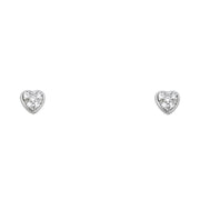 14K Gold CZ Stone Heart Stud Earrings