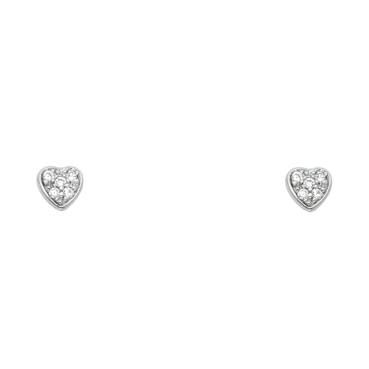 14K Gold CZ Stone Heart Stud Earrings