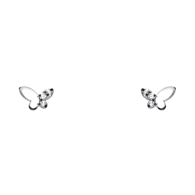 14K Gold CZ Stone Butterfly Stud Earrings