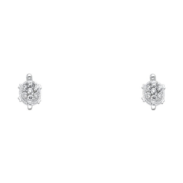 14K Gold CZ Turtle Lucky Charm Stud Earrings