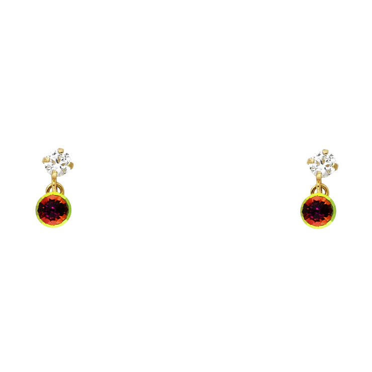 14K Gold CZ Stone Rainbow Dangle Stud Earrings