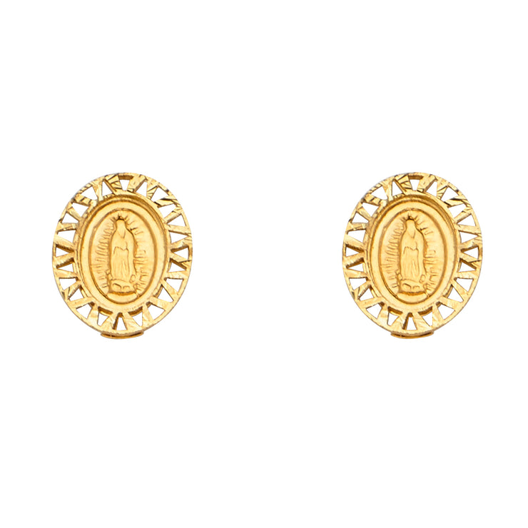 14K Gold Oval Guadalupe Stud Earrings