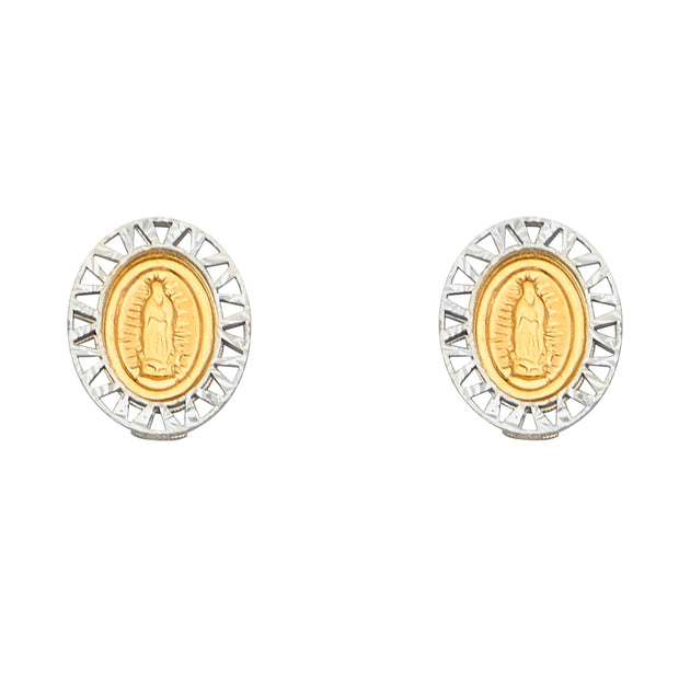 14K Gold Oval Guadalupe Stud Earrings