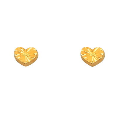 14K Gold Diamond Cut Heart Stud Earrings