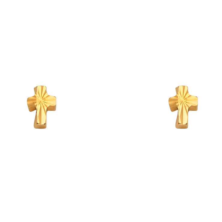 14K Gold Jesus Christ Cross Stud Earrings